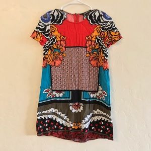 Express Red & Blue Printed Short Sleeve Mini Dress Extra Small
